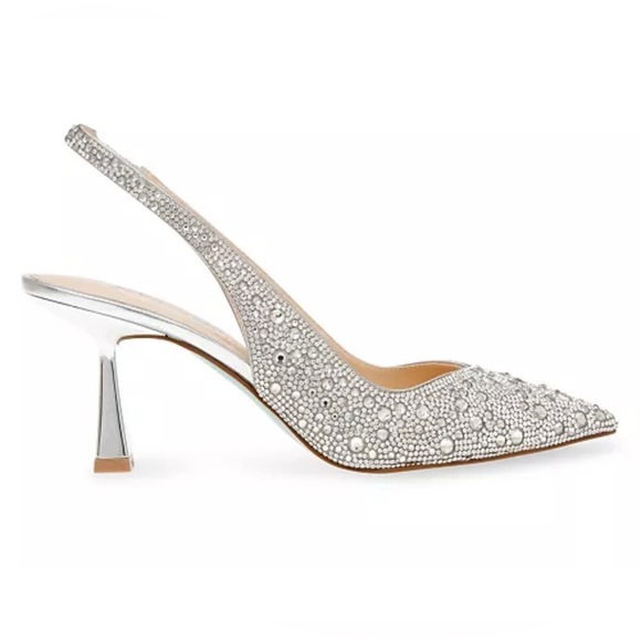 Betsey Johnson • Rhinestone Slingback Silver Heels (8.5) - Picture 1 of 12